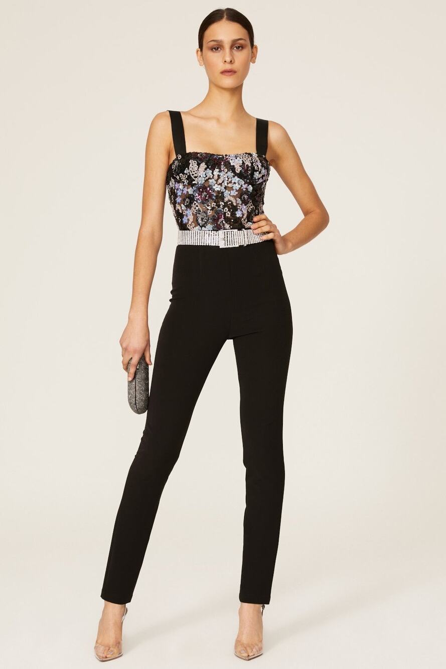 Bronx & Banco Black Sequin Multicolored Sweetheart Neckline Jumpsuit Size S